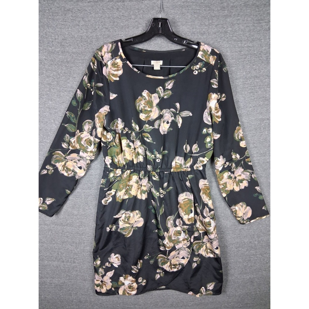 J Crew Womens Dress 6 Black Floral Tulip Hem Holiday‎ Classic Casual Preppy